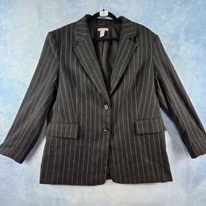 HM Womens Black Pinstripe Two Button‎ Blazer Jacket Size Medium